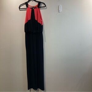 MAGGY LONDON Sz XS Colour Block Blouson Style Straight Leg  Jersey Knit Jumpsuit